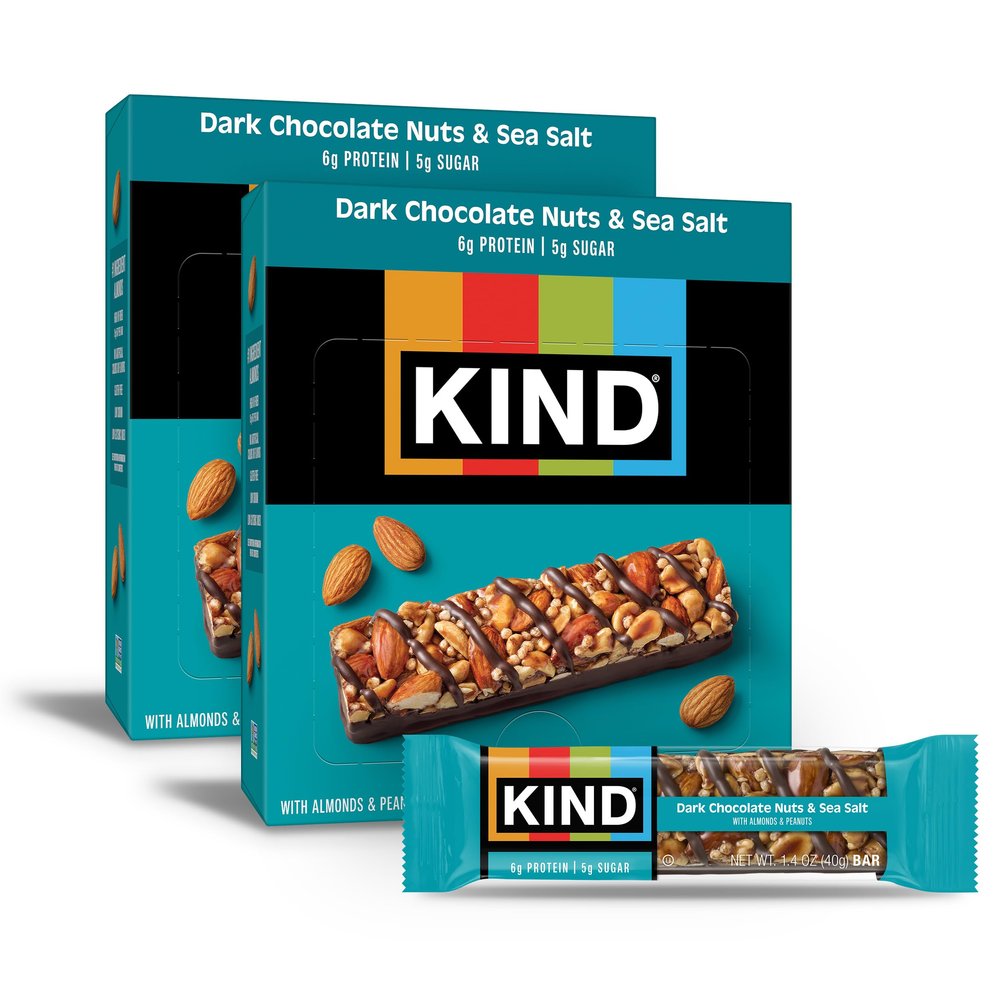 KIND Nut Bars, Dark Chocolate Nuts and Sea Salt, Healthy Snacks, Gluten Free, Low Sugar, 6g Protein, 24 Count