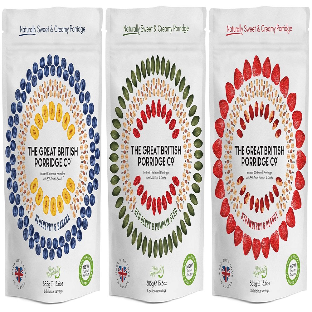 The Great British Porridge Co Gluten Free & Vegan Friendly Nutritious Instant Porridge (Variety Pack, 3-Pack)