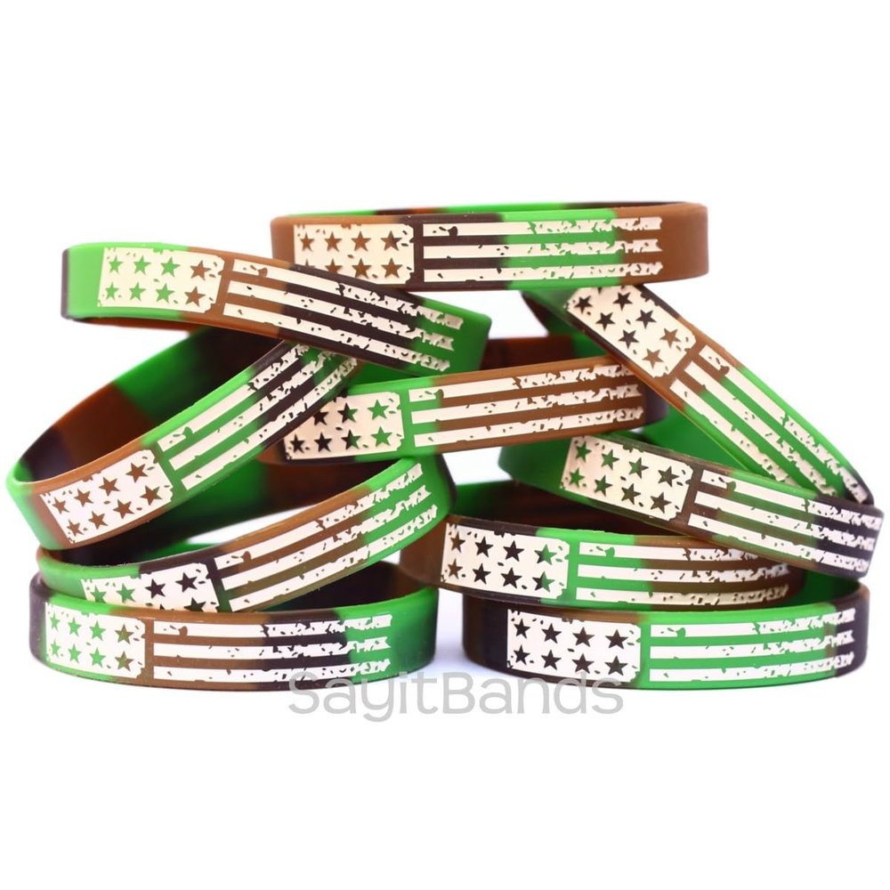 SayitBands Ten (10) Camo Vintage Flag Wristbands