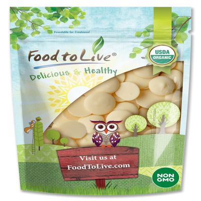 Food to Live Organic Cacao Butter Wafers, 1 Pound - Non-GMO, Vegan, Food-Grade Cocoa Butter, Bulk, Ideal for Cooking, Baking, and Homemade Chocolate