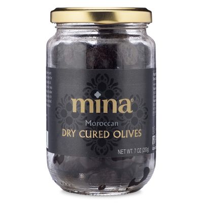 Mina Dry Cured Black Olives, 7 oz - Moroccan Olive Oil Cured Olives, Premium Handpicked and Naturally Cured Dried Olives, Non GMO, Gluten Free, Low Carb, Vegan, Great Paleo Keto Snacks