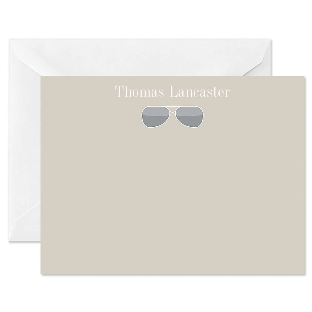14 & Orange Sunglasses Personalized Note Cards  4 1/8 inches x 5 1/2 inches, Heavyweight Stock, Matching Envelopes, (Set of 10), by Fine Stationery