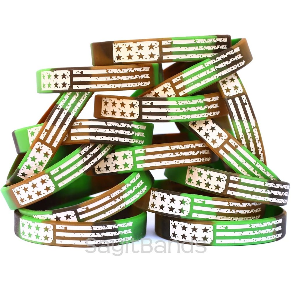 SayitBands Fifteen (15) Camo Vintage Flag Wristbands