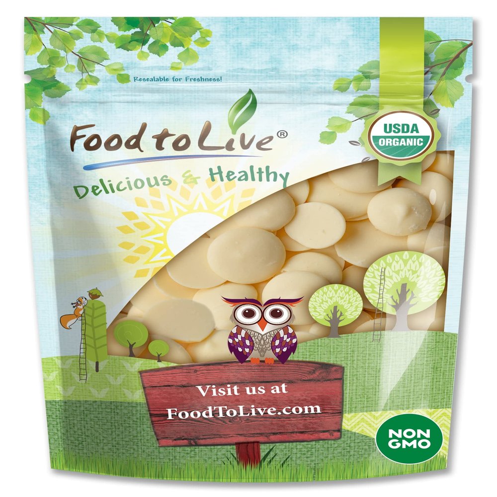 Food to Live Organic Cacao Butter Wafers, 4 Pounds - Non-GMO, Vegan, Food-Grade Cocoa Butter, Bulk, Ideal for Cooking, Baking, and Homemade Chocolate