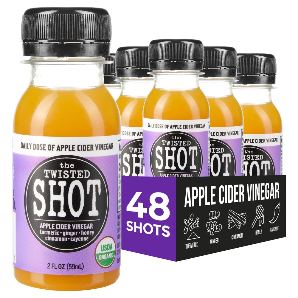 The Twisted Shot Apple Cider Vinegar Shots with Ginger, Turmeric, Honey, Cinnamon & Cayenne | Drink for Digestion, Immunity & Gut Health | Ready to Drink | 48, 2 oz Bottles