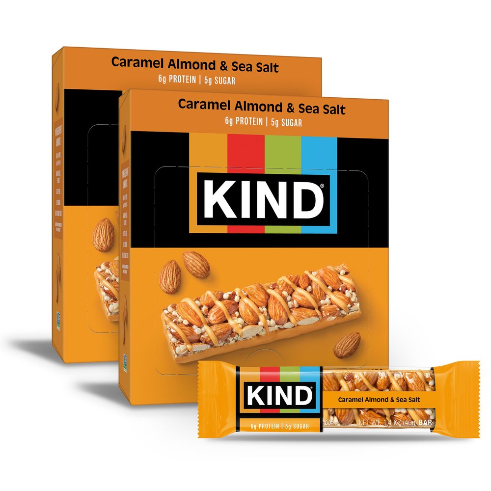 KIND Nut Bars, Caramel Almond & Sea Salt, Healthy Snacks, Gluten Free, Low Sugar, 6g Protein, 24 Count