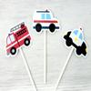12 Count - Emergency Vehicle Cupcake Toppers - Firetruck Cupcake Toppers, Ambulance Cupcake Toppers, Police Car Cupcake Toppers view 2