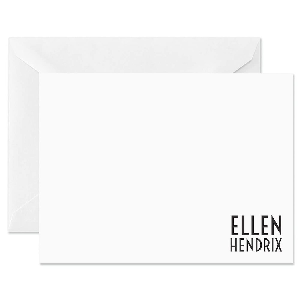 14 & Orange Hendrix Personalized Flat Note Cards  4 1/8 inches x 5 1/2 inches, Heavyweight Stock, Matching Envelopes, (Set of 10), by Fine Stationery