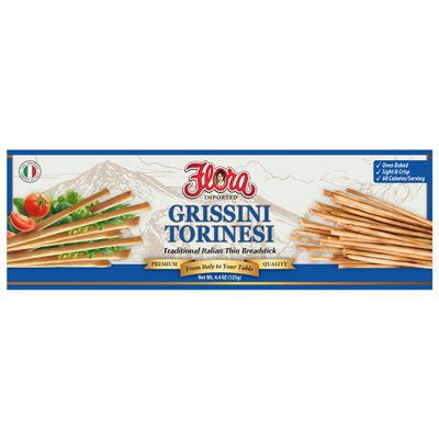 Flora Grissini Torinesi Traditional Italian Thin Breadsticks, Oven-Baked & Lightly Crisp Authentic Imported Snack, Perfect for Pairing with Cheese, Soups & Dips 4.4 oz (125g)