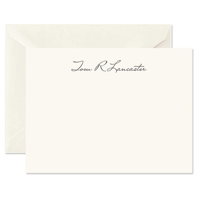 14 & Orange Ecru Classic Script Personalized Flat Note Cards  4 1/8 inches x 5 1/2 inches, Heavyweight Stock, Matching Envelopes, (Set of 10), by Fine Stationery