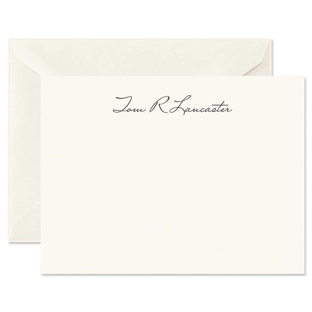 14 & Orange Ecru Classic Script Personalized Flat Note Cards 4 1/8 inches x 5 1/2 inches, Heavyweight Stock, Matching Envelopes, (Set of 10), by Fine Stationery