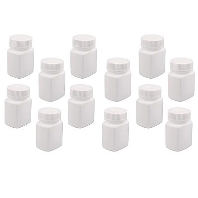 12PCS 60g Empty Refillable Plastic Square Bottles Storing Container Holder Convenient Case Box Portable Travel/Bottles (White)