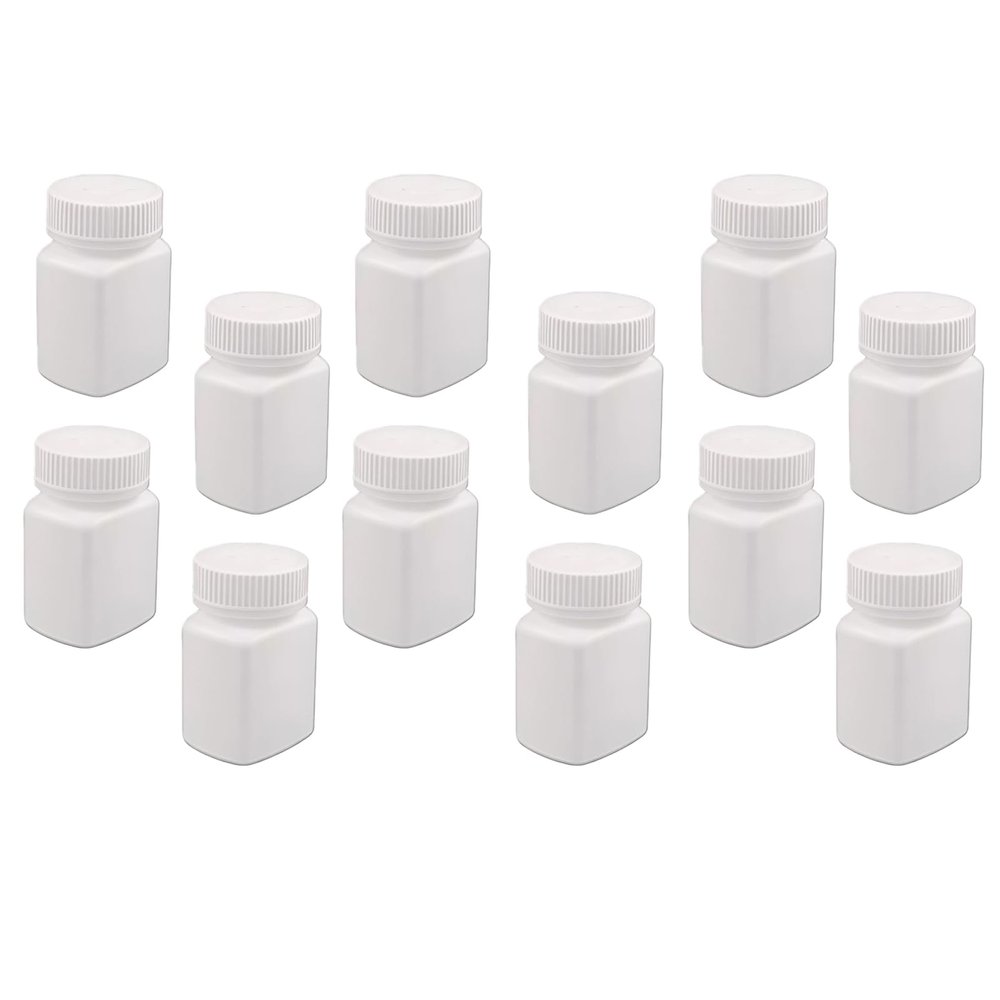 12PCS 60g Empty Refillable Plastic Square Bottles Storing Container Holder Convenient Case Box Portable Travel/Bottles (White)