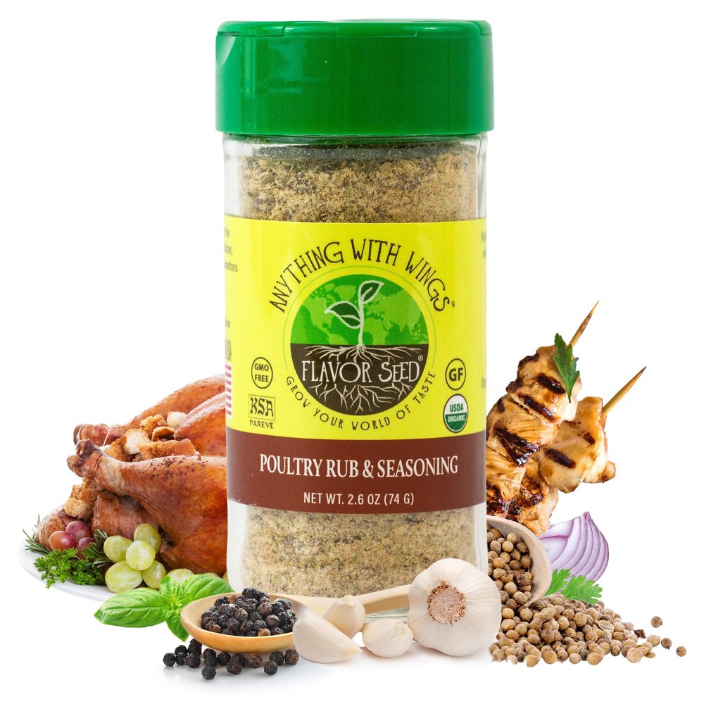 Organic Chicken Seasoning - Anything With Wings by Flavor Seed, Carnivore & Keto Poultry Rub & Wing Dust for Chicken, Quail, Duck, Pheasant and Turkey, No Sugar, Kosher, 2.6 oz Shaker Jar