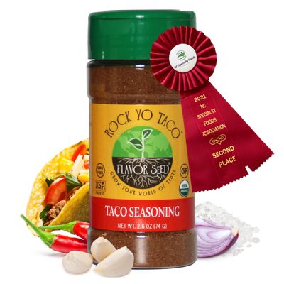 Organic Taco Seasoning - Rock Yo Taco by Flavor Seed, Gluten Free, Low Sodium Mexican Spice Blend for Cooking, No Sugar, Zero Calorie, Mild & Keto Friendly, 2.6 oz Shaker Jar