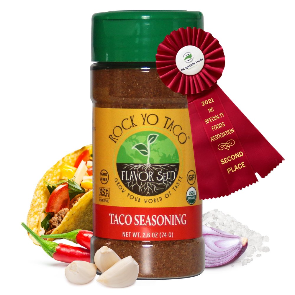 Organic Taco Seasoning - Rock Yo Taco by Flavor Seed, Gluten Free, Low Sodium Mexican Spice Blend for Cooking, No Sugar, Zero Calorie, Mild & Keto Friendly, 2.6 oz Shaker Jar