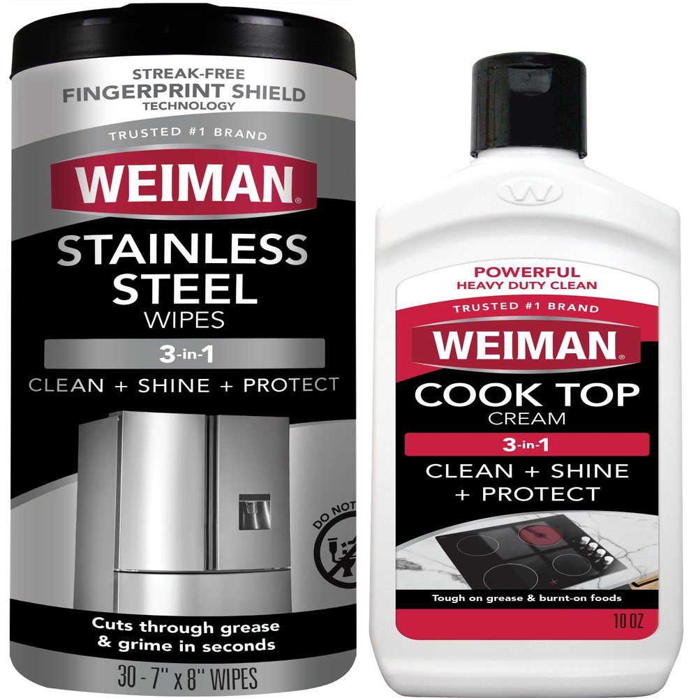 Weiman Heavy Duty Cooktop Polish & Stainless Steel Wipes - Powerful Appliance Kitchen Cleaning Kit - Packaging May Vary