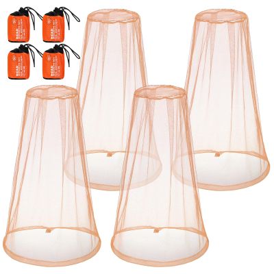 HESTYA 4 Pack Mosquito Bug Net Mesh for Head Mosquito Net Face Fly Netting Hood from Insect Bugs Gnats for Outdoor(Khaki)