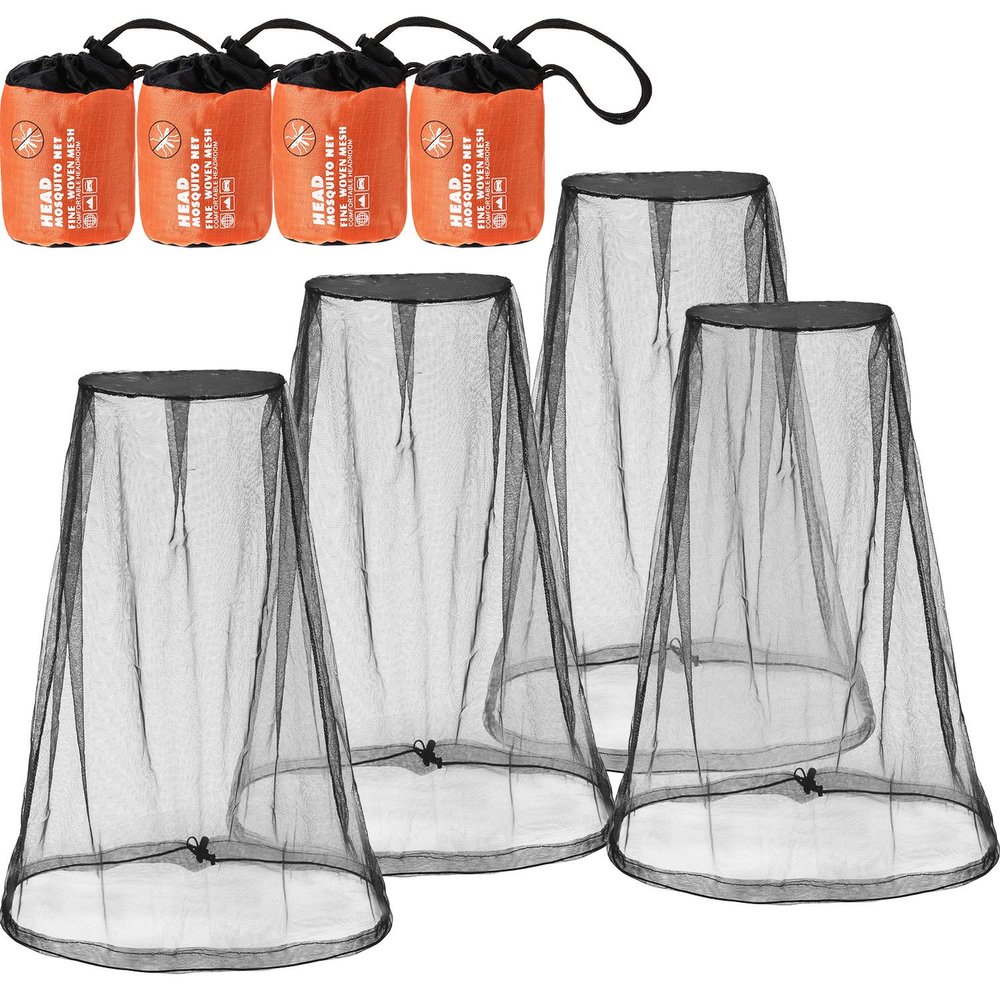 HESTYA 4 Pack Mosquito Bug Net Mesh for Head Mosquito Net Face Fly Netting Hood from Insect Bugs Gnats for Outdoor(Black)