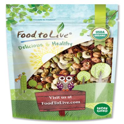 Food to Live Organic Antioxidant Trail Mix, 2 Pounds  Contains Mulberries, Goji Berries, Golden Berries, Pumpkin Seeds, Hazelnuts, Cashews. Non-GMO.