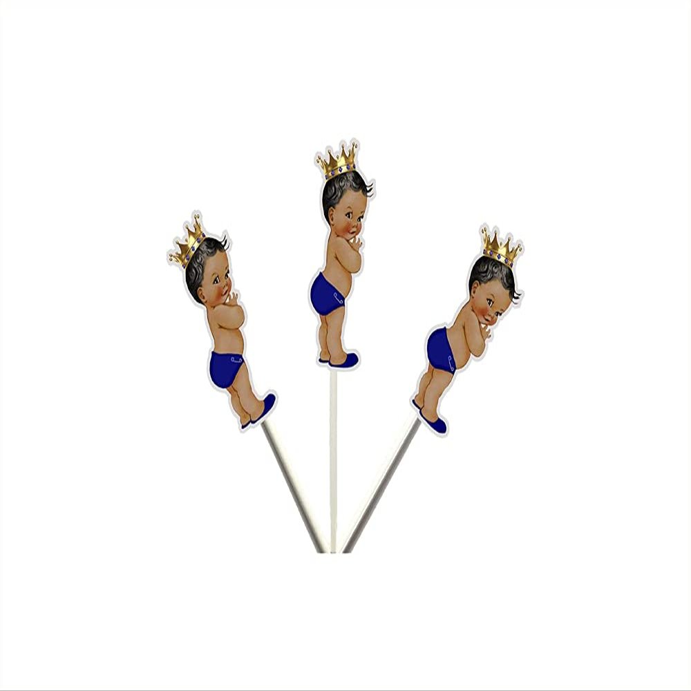 12 Count - LITTLE PRINCE BLUE and Gold Cupcake Toppers, Prince Baby Shower, Prince Birthday Party, Prince Cupcake Toppers