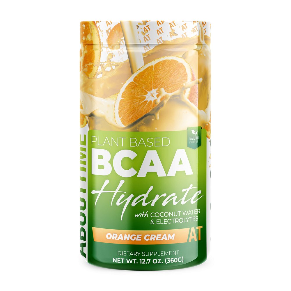 About Time BCAA Hydration Powder Orange Cream, with L-Glutamine & Electrolytes, Non-GMO, Gluten Free, Monk Fruit, Coconut Water, 20 Servings