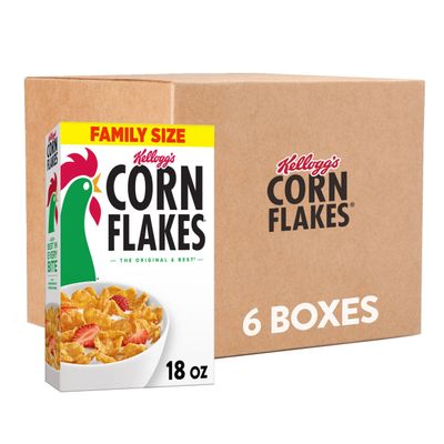 Kellogg's Corn Flakes, Breakfast Cereal, Original, 18 Ounce (Pack of 6)