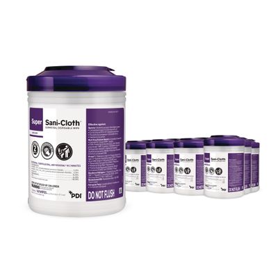 Super Sani-Cloth Germicidal Disposable Wipe, Hospital Grade Disinfection, 160 Large 6" x 6.75" Wipes Each, Case of 12 Canisters