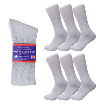 Diamond Star Diabetic Socks, Non-Binding Circulatory Cushion Cotton Crew Diabetic Socks for Mens Womens 9-11 (6 Pairs Gray)