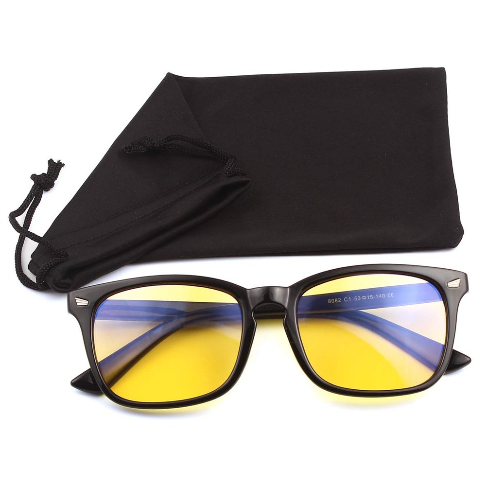 Fuaisi retro computer glasses anti-blue light anti-eye fatigue gaming glasses yellow lens (Black)