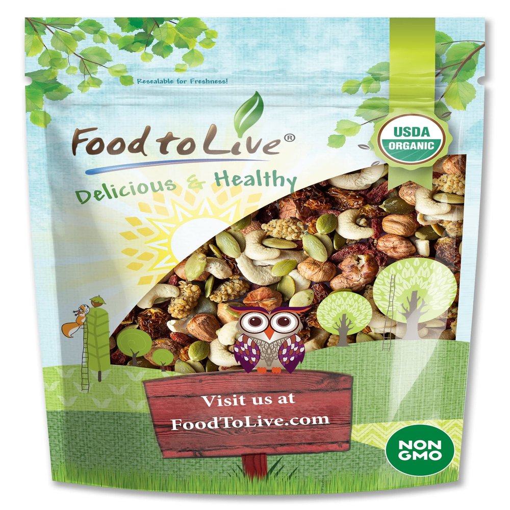 Food to Live Organic Antioxidant Trail Mix, 1 Pound Contains Mulberries, Goji Berries, Golden Berries, Pumpkin Seeds, Hazelnuts, Cashews. Non-GMO.