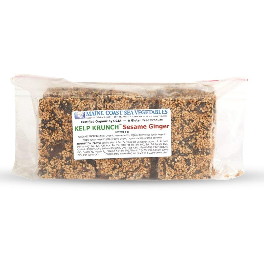 Maine Coast Sea Vegetables Kelp Krunch Ginger Sesame Bars | Organic Sesame Ginger Snacks | Crunchy Seed Bars with Wild-Harvested Kelp | Gluten-Free, Dairy-Free, Vegan | 1 LB Bulk Pack (Unwrapped)