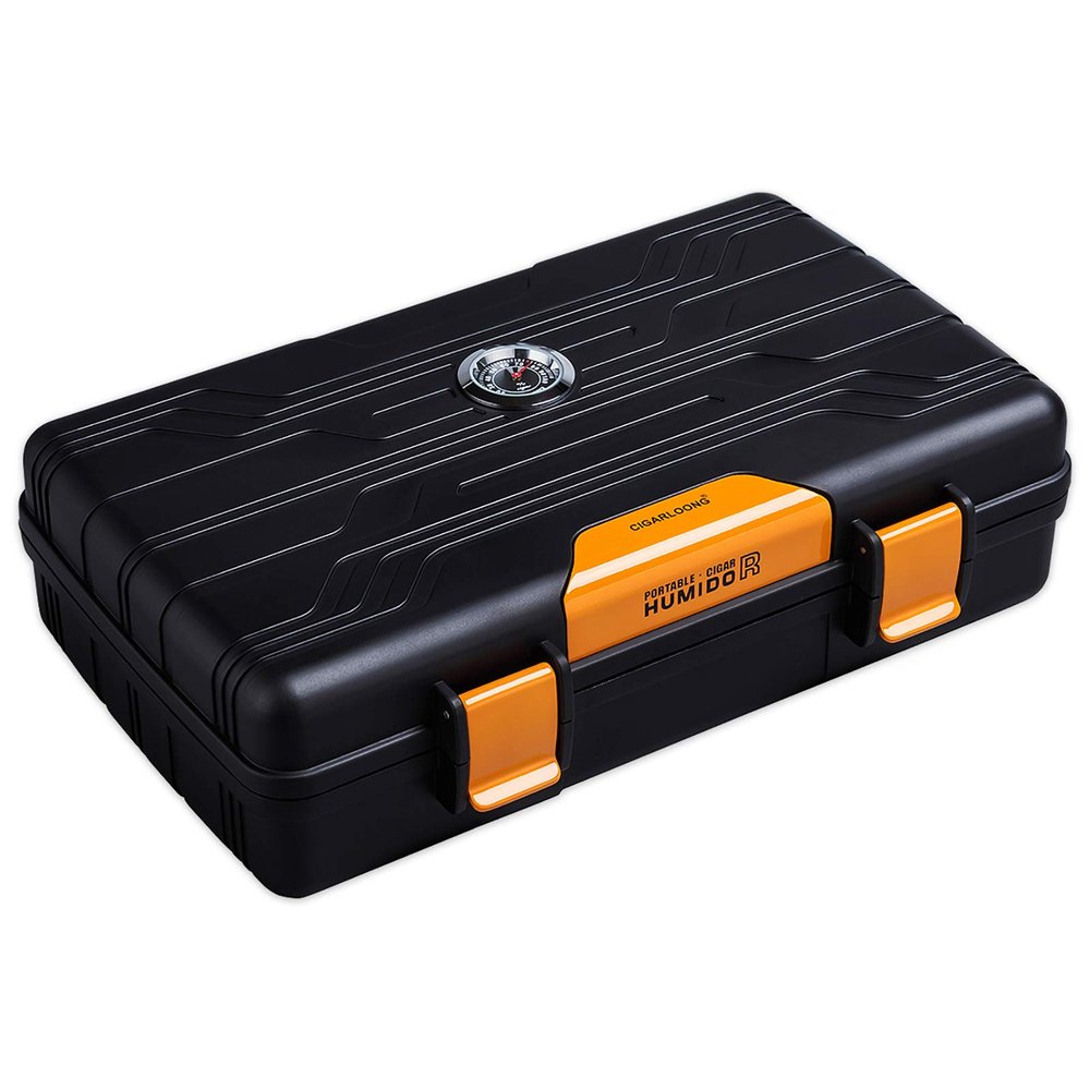CIGARLOONG Cigar Humidor Travel Cigar Case Double Layer with Hygrometer and Humidifier(Color:Orange)