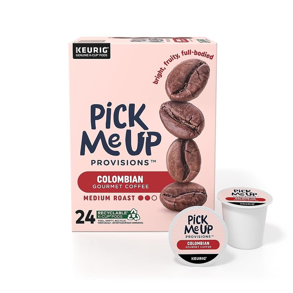 Pick Me Up Provisions K-Cup Coffee Pods, Columbian Medium Roast Keurig K-Cups, 100% Arabica, 24-Pack, 1-Box