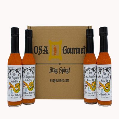 4 Pack Gift Box Snake Bite Datil Pepper Hot Sauce, 5 oz. Medium Heat. Two Time winner at the Internatioal Flavor Awards.