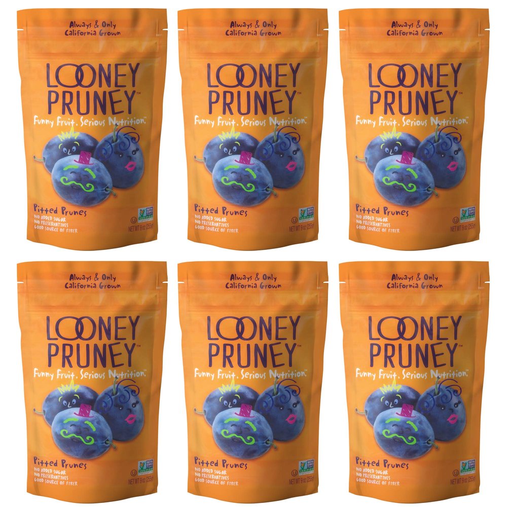 Looney Pruney Pitted Dried Prunes for the Entire Family | Always California-Grown | Kosher | No Added Sugar & No Preservatives (6 pack)
