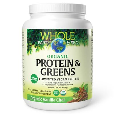 Whole Earth & Sea from Natural Factors, Organic Fermented Protein & Greens, Vegan Whole Food Supplement, Vanilla Chai, 1 lb 7 Oz