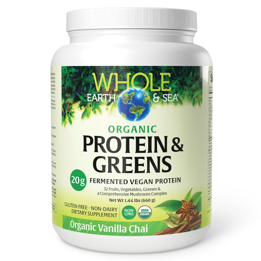 Whole Earth & Sea from Natural Factors, Organic Fermented Protein & Greens, Vegan Whole Food Supplement, Vanilla Chai, 1 lb 7 Oz