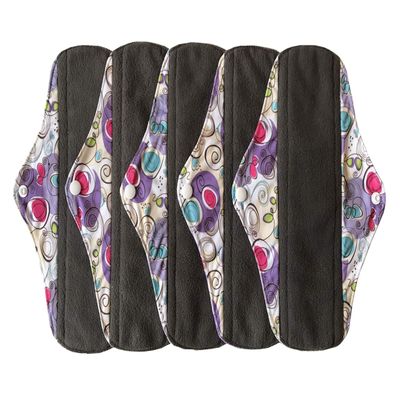5 Pieces Charcoal Bamboo Mama Cloth/Menstrual Pads/Reusable Sanitary Pads (Swirl Purple, Regular (10 inch))