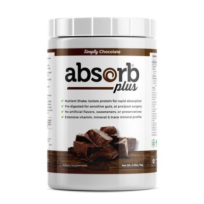 Absorb Plus Isolate Protein - Diet Supplement for Improved Gut Health, Extra Nutritional Support, Non-GMO, Gluten-Free, Lactose-Free, Casein-Free (2.2 Lbs, Simply Chocolate)