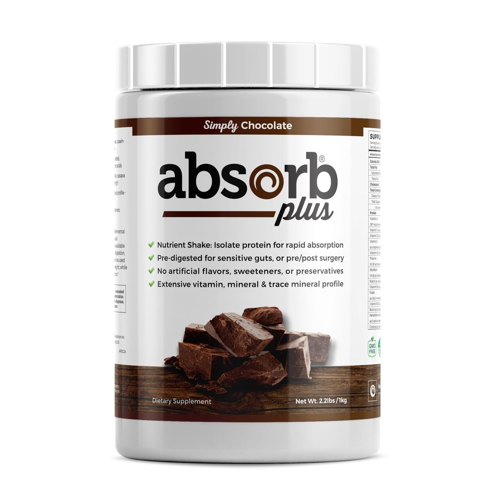 Absorb Plus Isolate Protein - Diet Supplement for Improved Gut Health, Extra Nutritional Support, Non-GMO, Gluten-Free, Lactose-Free, Casein-Free (2.2 Lbs, Simply Chocolate)