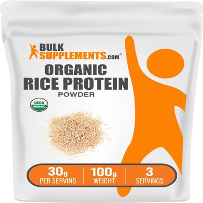BulkSupplements.com Organic Rice Protein Powder - Vegan Plant Protein, Unflavored - Vegan & Gluten Free, 30g per Serving, 100g (3.5 oz) (Pack of 1)