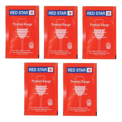 Red Star Premier Rouge Wine Yeast - Pack of 5 - With North Mountain Supply Freshness Guarantee