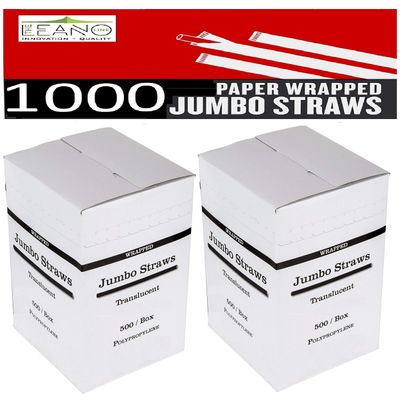 1000 Plastic Straws | 10.25 Inches (26 Cm) 2 X 500 Boxes Bulk Pack | large Individually Paper Wrapped White Drinking Straws | Disposable Jumbo Straws Flexible | Food Safe BPA Free [The Leano Line]
