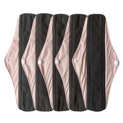 5 Pieces Charcoal Bamboo Mama Cloth/ Menstrual Pads/ Reusable Sanitary Pads (Light pink, Regular (10 inch))
