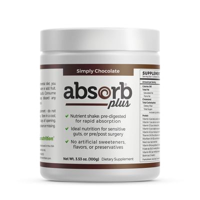 Absorb Plus Isolate Protein - Diet Supplement for Improved Gut Health, Extra Nutritional Support, Non-GMO, Gluten-Free, Lactose-Free, Casein-Free (100 g, Simply Chocolate)