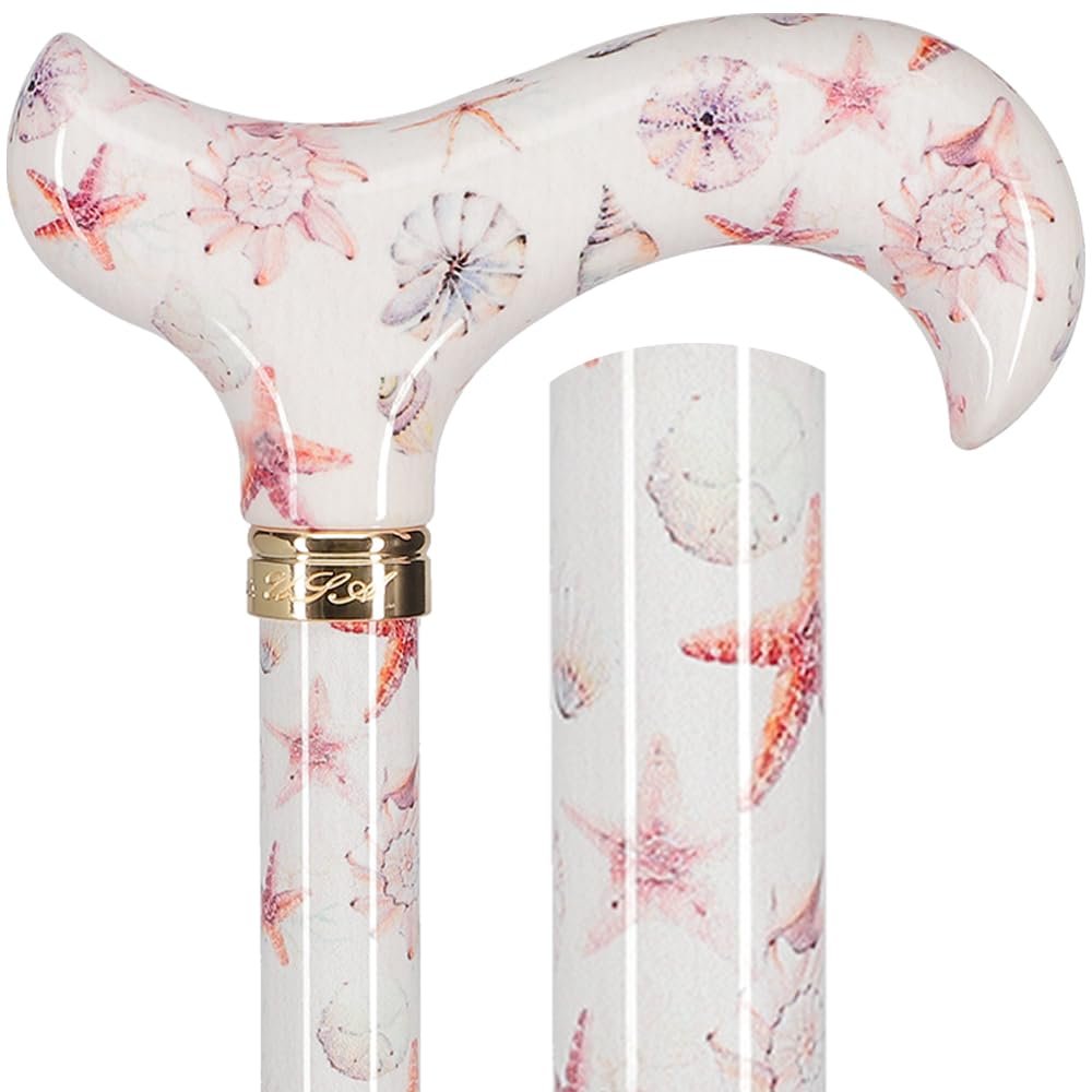 Royal RC Canes Watercolor Seashells Adjustable Designer Derby Cane  Lightweight Aluminum Walking Stick for Men and Women  Stylish HD Patterned Fashion Cane  Cool Adjustable Derby Walking Cane