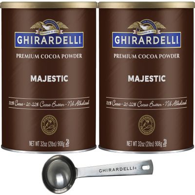 Ghirardelli Majestic Premium Cocoa Powder, 32 Ounce Can (Pack of 2) with Ghirardelli Stamped Barista Spoon