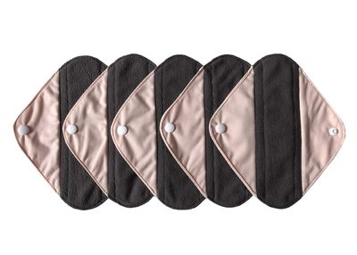 5 Pieces Charcoal Bamboo Mama Cloth/Menstrual Pads/Reusable Sanitary Pads (Light Pink, Pantyliner (8 inch))