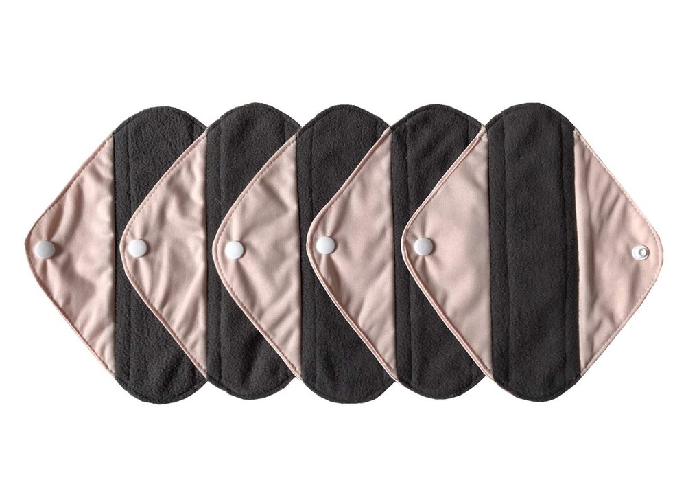 5 Pieces Charcoal Bamboo Mama Cloth/Menstrual Pads/Reusable Sanitary Pads (Light Pink, Pantyliner (8 inch))